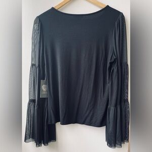Vince Canuto Black Blouse with Sheer Sleeves. Size Small NWT